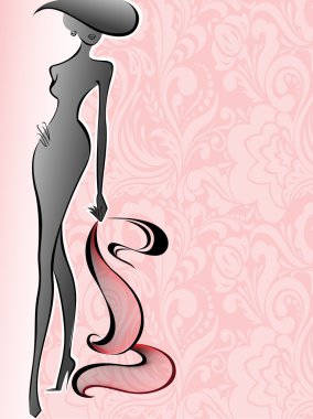 Kadın pembe çiçek arka plan üzerinde