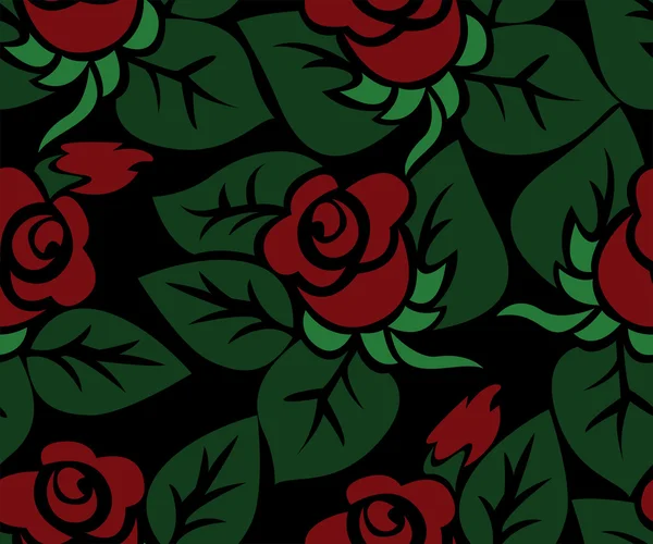 无缝黑色背景与玫瑰 — 图库矢量图片