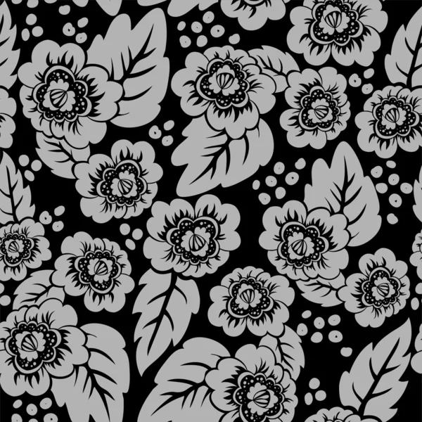 Preto floral sem costura fundo — Vetor de Stock