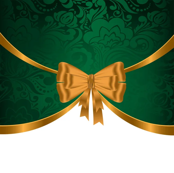 Zlatá stuha na zelené ornament — Stockový vektor