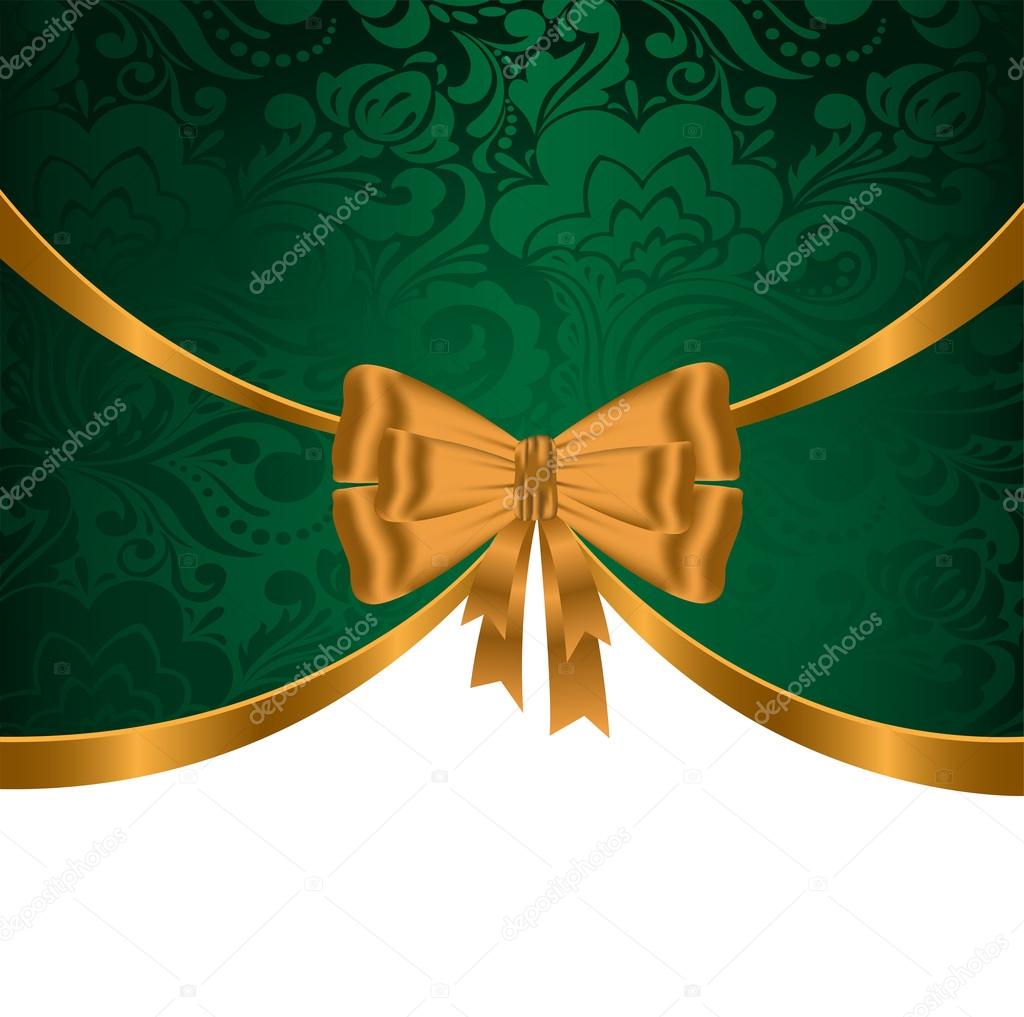 Gold ribbon on green ornament