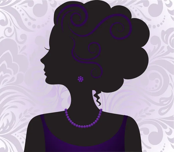 Silhouette féminine sur le violet — Image vectorielle