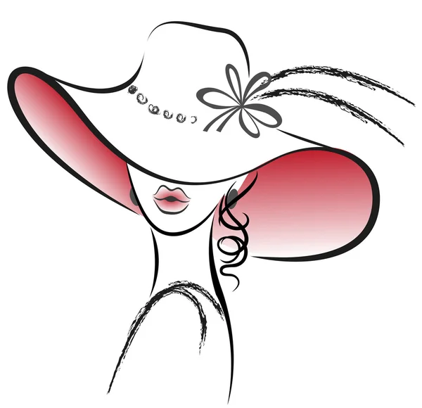 Mujer con un sombrero rojo — Vector de stock