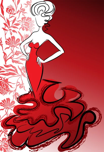 Mujer sobre un fondo rojo flor — Stok Vektör