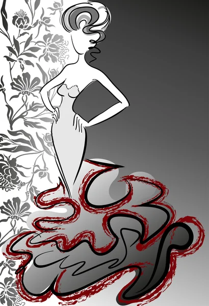 Femme sur un fond de fleur — Image vectorielle