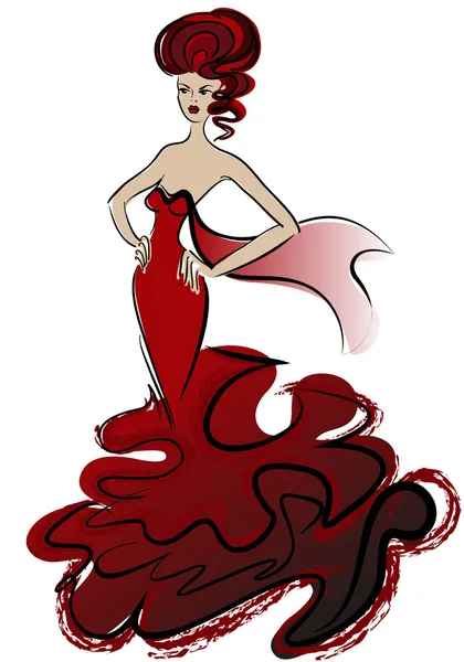 Frau im roten Kleid — Stockvektor
