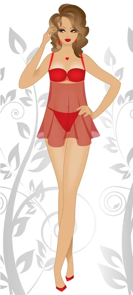 Girl in red underwear — Stock Vector