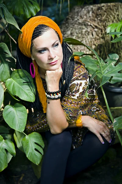 Woman with the african pigtails — Stock Photo, Image