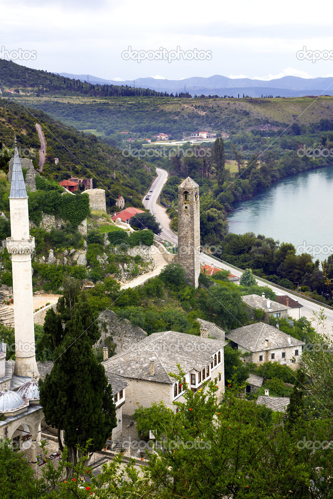 Looking down on mosque at Pocitelj, Bosnia-Gercegovina