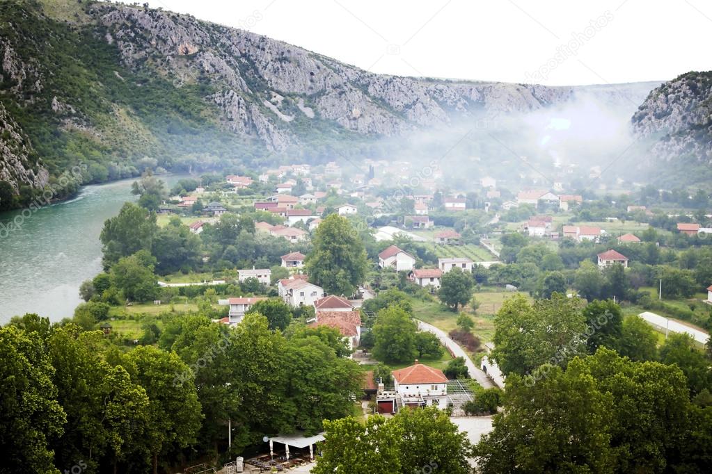 View from above on small town Pocitelj, Bosnia-Gercegovina
