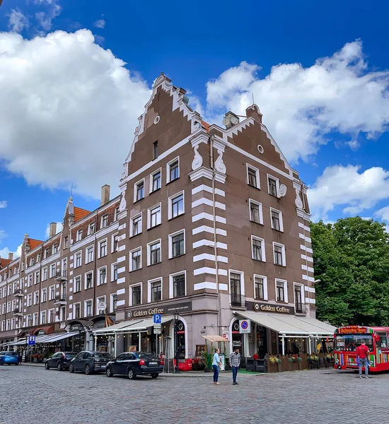 Latvia Riga August 2021 Ancient Gothic Architecture Various Cafes Riga — Stock Photo, Image