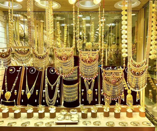 Uae Dubai November 2021 Golden Jewelry Gold Street Deira Market — Stock Photo, Image