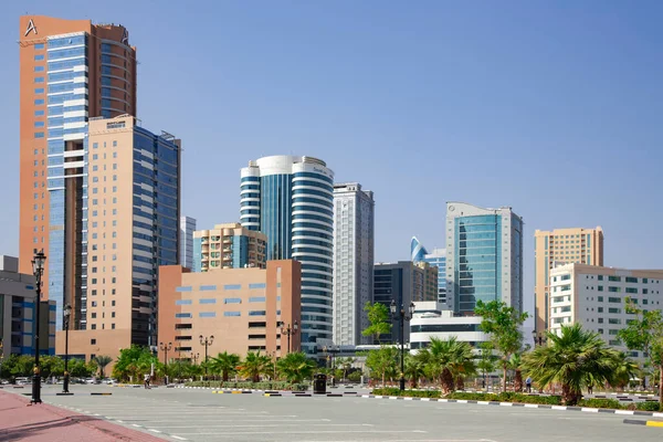 Emiratos Árabes Unidos Sharjah Noviembre 2021 Rascacielos Altos Negocios Centro — Foto de Stock