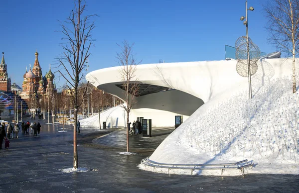 Russia Moscow December 2021 Flytande Bro Zaryadye Park Bakgrund Basils — Stockfoto