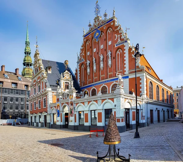 Panorama Town Hall Square Famous Landmarks Peters Church Schwabe House — Stock Photo, Image