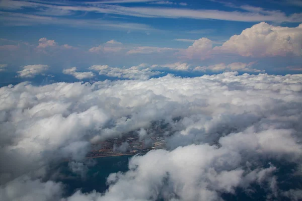 Aerial View Wonderful Cumulus Clouds Coast Portugal Atlantic Ocean — Stock Photo, Image