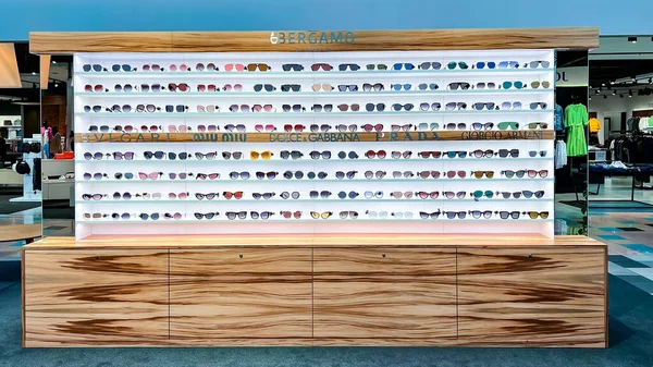 Latvia Riga March 2022 Display Sunglasses Multicolored Glasses Fashion Manufacturers — 图库照片