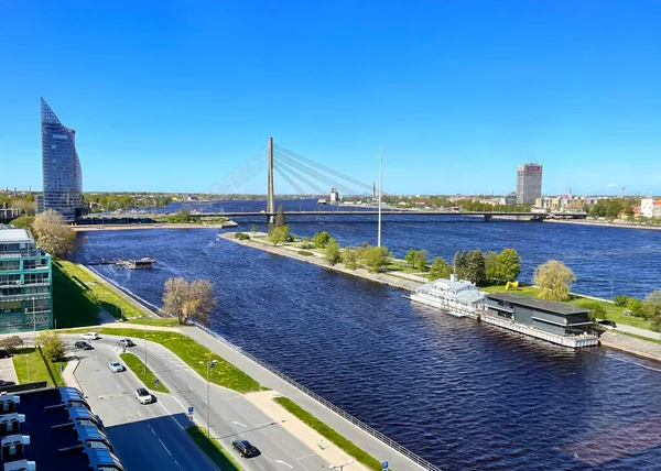 Latvia Riga May 2022 Beautiful Airview Daugava River Bank Riga — 스톡 사진