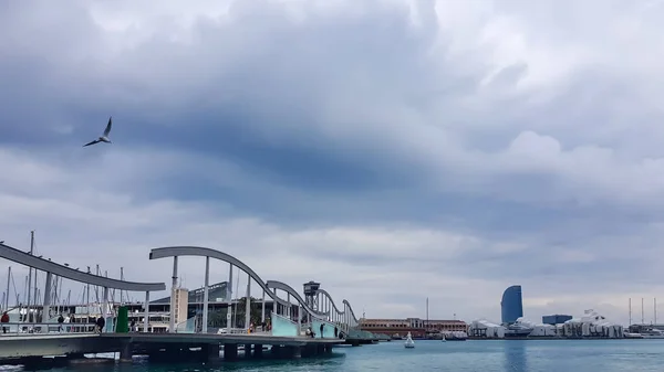 Spanya Barcelona Mart 2022 Barcelona Limanı Ndaki Panorama Yağmur Bulutlarının — Stok fotoğraf