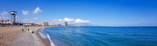 Spain Barcelona March 2022 Panoramic View Barceloneta Beach Summer Early — Stock Photo, Image