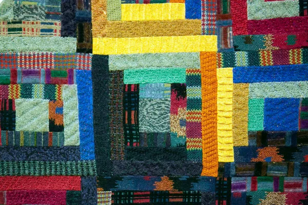 Bunt Gestrickte Wolle Strukturiert Patchwork Aus Nächster Nähe — Stockfoto