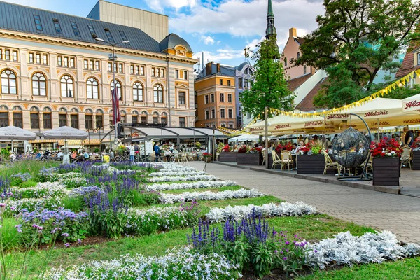 Latvia Riga June 2022 Ancient Gothic Architecture Open Verandas Restaurants — Stock Photo, Image