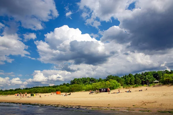 Latvia Vecaki July 2022 Cumulus Clouds Wild Sandy Coast Vacationers — Zdjęcie stockowe