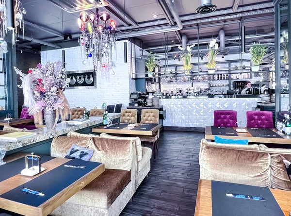 Latvia Riga July 2022 Modern Interior Design Gan Bei Restaurant — Fotografia de Stock