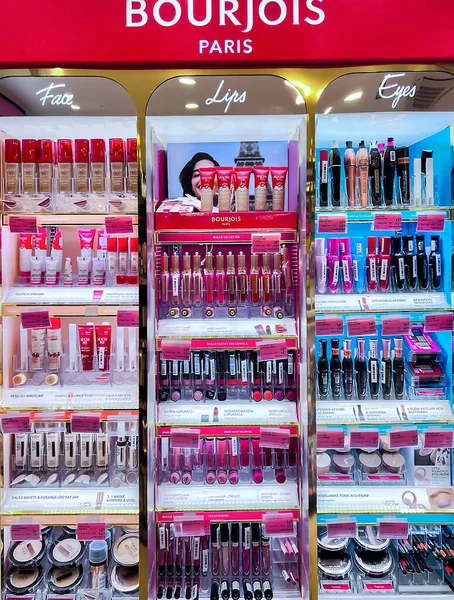 Latvia Riga July 2022 Bourjois French Cosmetic Display Stand Big — Stock Fotó