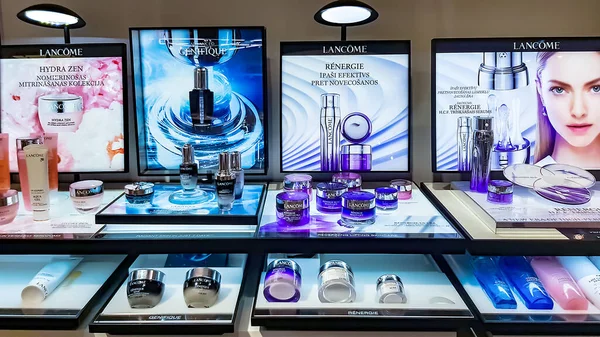 Latvia Riga July 2022 Shelves Professional Luxury Cosmetics Lancome Produced — Stock Photo, Image