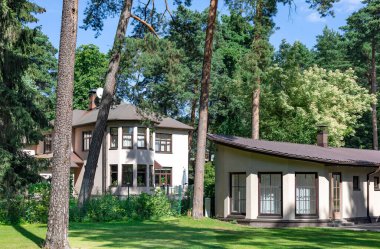 Modern family houses in the Mezaparks district, quiet and forest area of Riga, capital of Latvia
