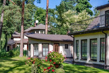 Modern family houses in the Mezaparks district, quiet and forest area of Riga, capital of Latvia