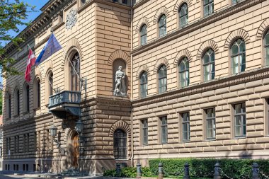 Building of the Seimas - parliament of the Republic of Latvia in Riga Old City at Corner of Jekaba and Klostera Streets, Riga, Latvia. The building of the Parliament of the Latvian Republic has been constructed in 1867