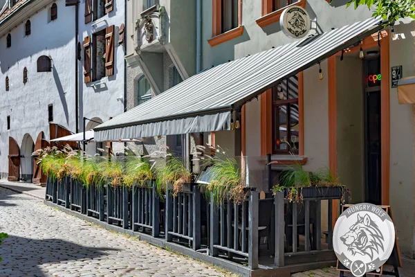 Latvia Riga August 2022 Beautiful Old Street Riga Low Houses — Foto Stock