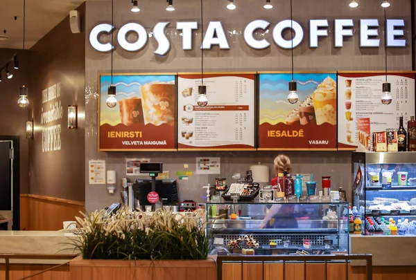 Latvia Riga August 2022 Modern Interior Costa Coffee Cafe Shopping — Stock Fotó