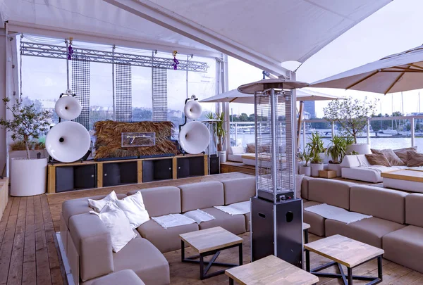 Latvia Riga Agosto 2022 Elegante Moderno Interior Aqua Luna Restaurante — Fotografia de Stock