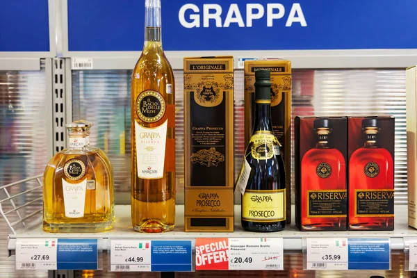 Latvia Riga August 2022 Shelves Different Kinds High Quality Grappa — Stock Photo, Image