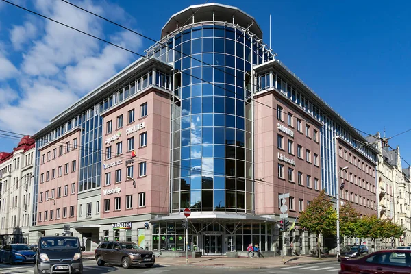 Lettland Riga September 2022 Modernes Mehrstöckiges Gebäude Mit Glaserker Als — Stockfoto