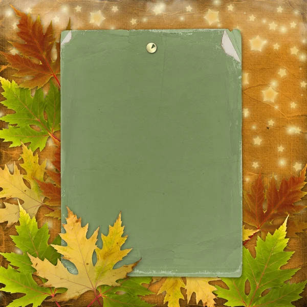 Autumn background with foliage and grunge papers design in scrap — Stock Photo, Image