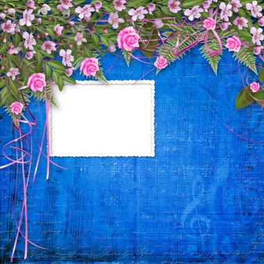 Writing abstract background with frame and floral beautiful bouq clipart