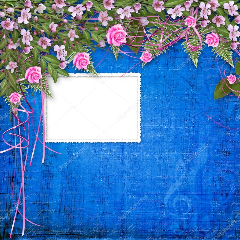 Writing abstract background with frame and floral beautiful bouq