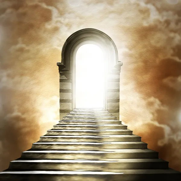 Staircase leading to heaven or hell. Light at the End of the Tun — Stock Photo, Image