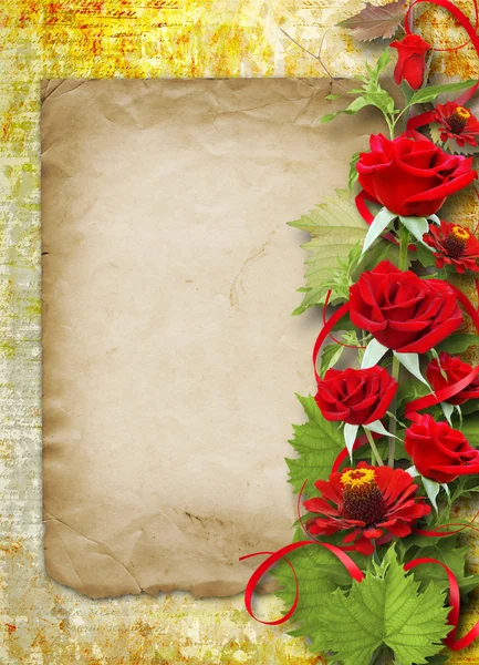 Tarjeta de felicitación o invitación con rosas rojas — Foto de Stock