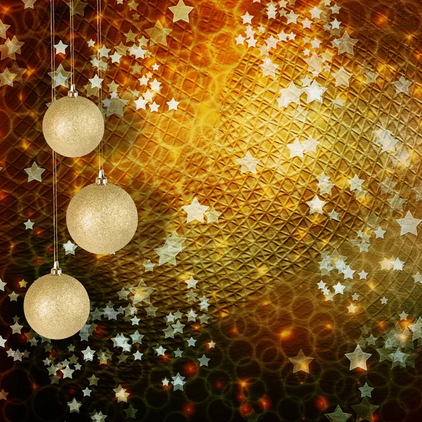 Christmas balls hanging on the paper background with stars — Stock Photo, Image