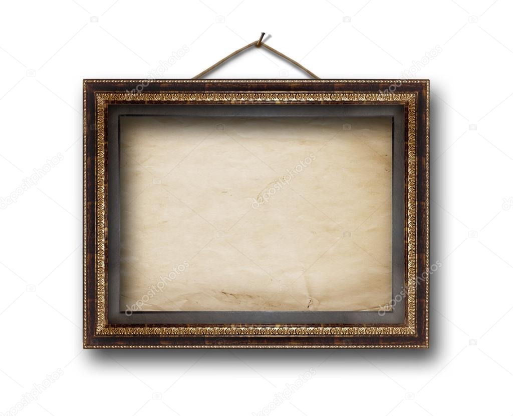 Picture gold frame on the white isolated background