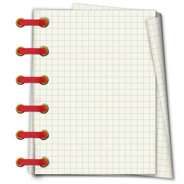 Caderno Grunge. Um livro de escrita em uma seção com clipe dourado e — Fotografia de Stock