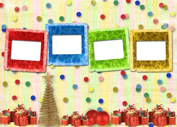 Presentes e bolas sob a árvore de Natal no backgro abstrato — Fotografia de Stock