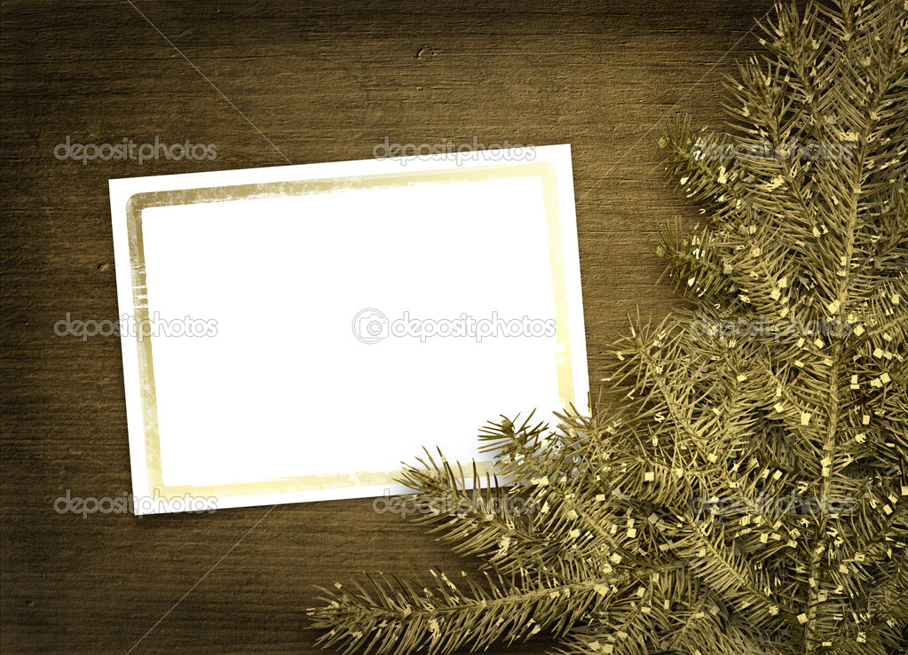 Festive invitation or greeting with firtree on the paper card