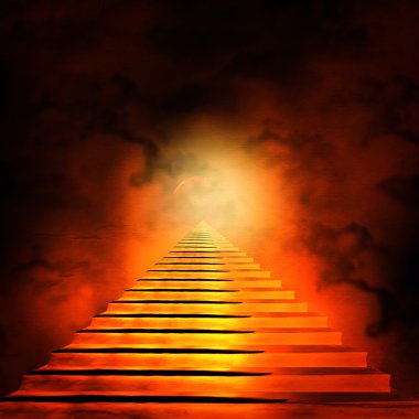 Staircase leading to heaven or hell. Light at the End of the Tun clipart