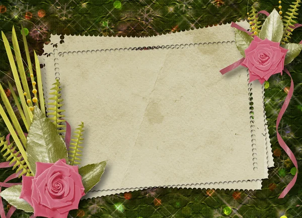 玫瑰和彩带庆贺复古明信片 — 图库照片